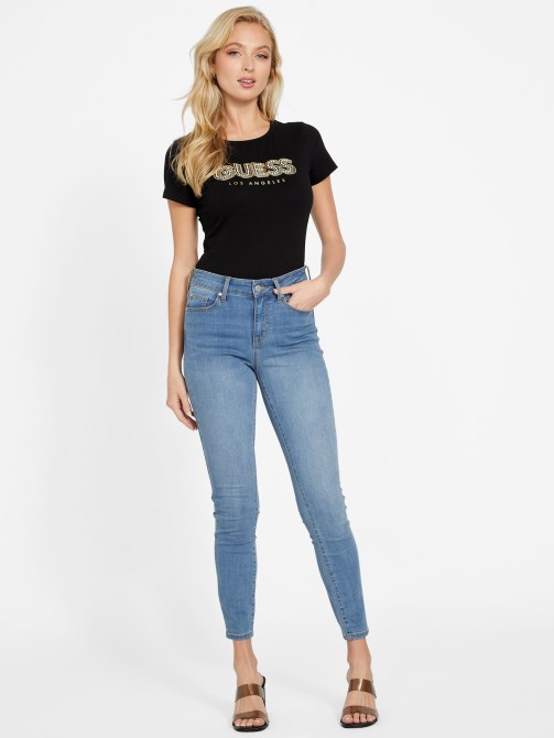 تي شيرت Guess Eco Fran لؤلؤي أسود لامع