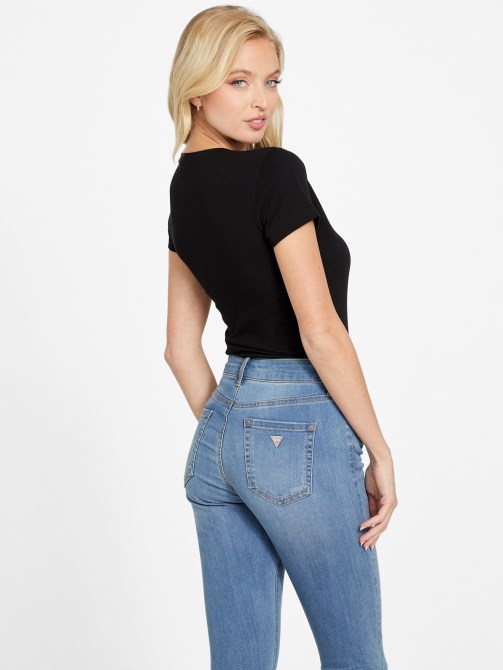 تي شيرت Guess Eco Fran لؤلؤي أسود لامع