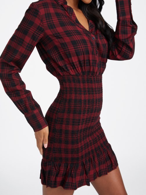 Klay Smocked Dress Holiday Bliss Plaid Guess