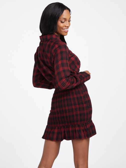 Klay Smocked Dress Holiday Bliss Plaid Guess