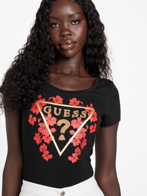 تي شيرت مطرز بشعار Eco Tu من Jet Black Guess