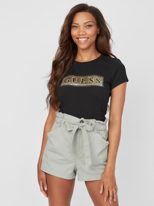 جيت الأسود Guess الترتر الصلب وحجر الراين المحملة