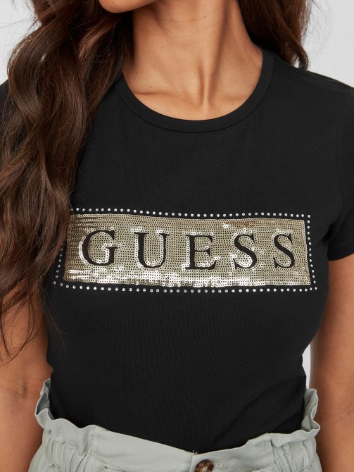 جيت الأسود Guess الترتر الصلب وحجر الراين المحملة