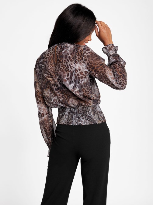 Guess Eco Avelina Smocked أعلى ليوبارد جاكار متعدد