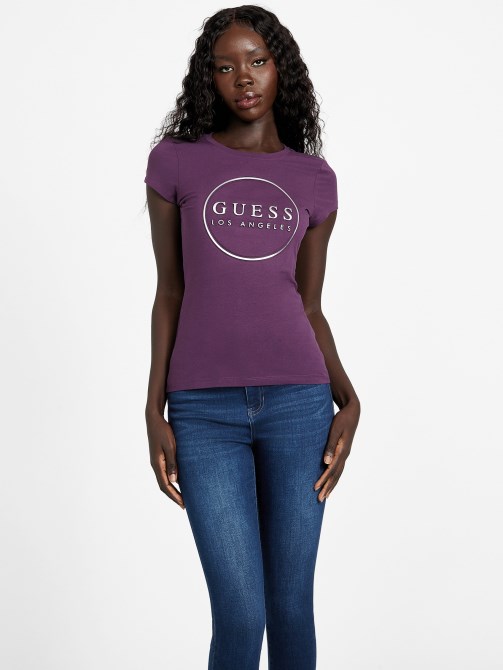 Guess العنب النبيذ شعار جيجي تي شيرت