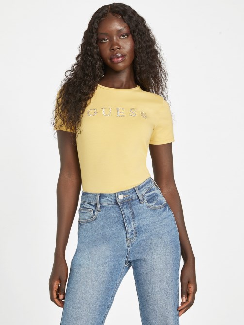 شروق الشمس المتربة Jill Rhinestone Logo Tee Guess