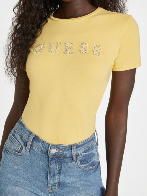 شروق الشمس المتربة Jill Rhinestone Logo Tee Guess