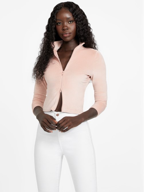 Rose Bliss Guess Eco Abia Velor Zip Jacket