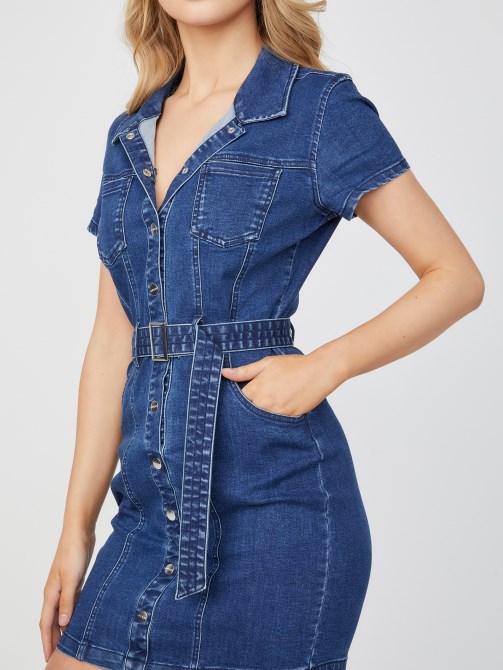 Valari فستان جينز بحزام متوسط ​​غسل Guess