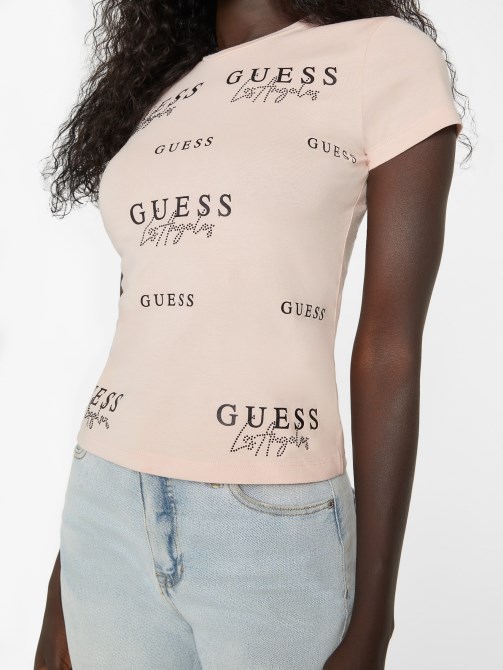 Eco Catae Rhinestone Logo Tee Guess Vapor Rose