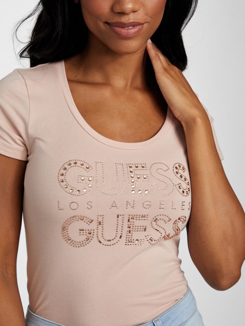 Eco Kambrie Rhinestone Logo Tee Guess Vapor Rose