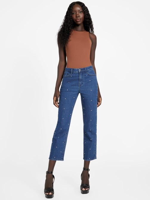 Amie Straight Bling Jeans تخمين غسل غامق