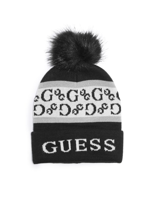 قبعة صغيرة مخططة بشعار أسود Guess