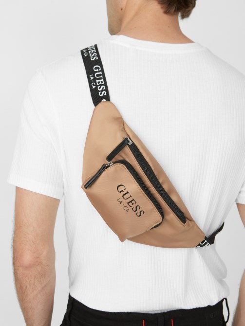 Guess Logo Tape Fanny Pack Tan