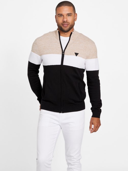 Eco Luke Zip-up Mock Sweater Toasted Taupe Multi Guess