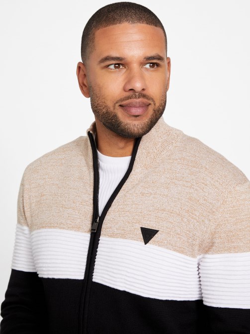 Eco Luke Zip-up Mock Sweater Toasted Taupe Multi Guess