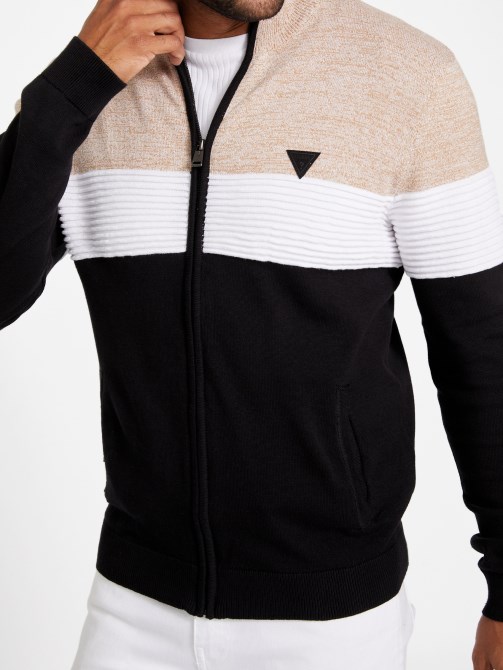 Eco Luke Zip-up Mock Sweater Toasted Taupe Multi Guess
