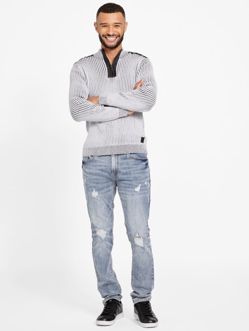 أبيض نقي Eco Khan Mock Zip Neck Sweater Guess