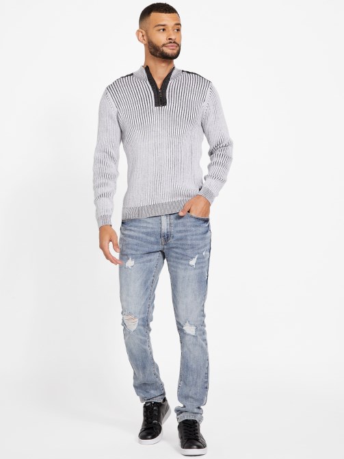 أبيض نقي Eco Khan Mock Zip Neck Sweater Guess