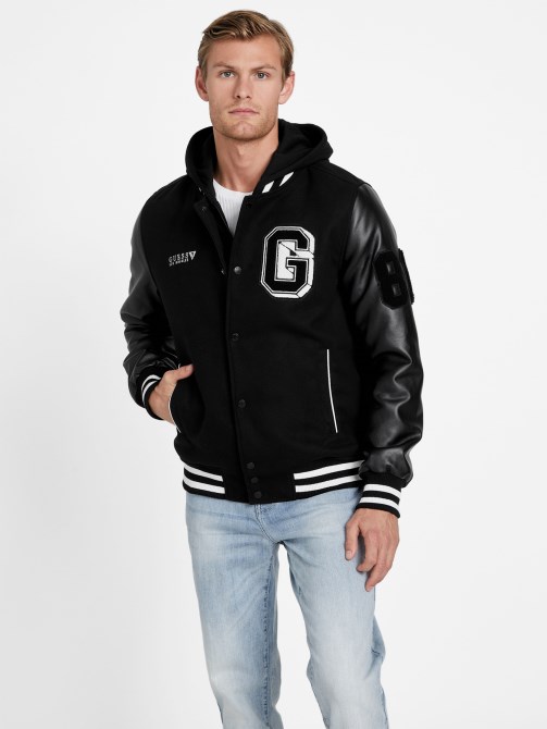 سترة اسكواش اللبلاب مقنعين Guess أسود جيت