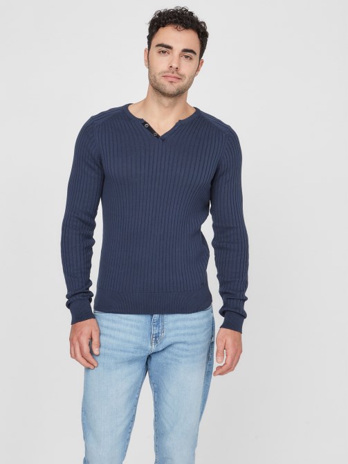 الحرير الأزرق تخمين Sean Slit Sweater Tee