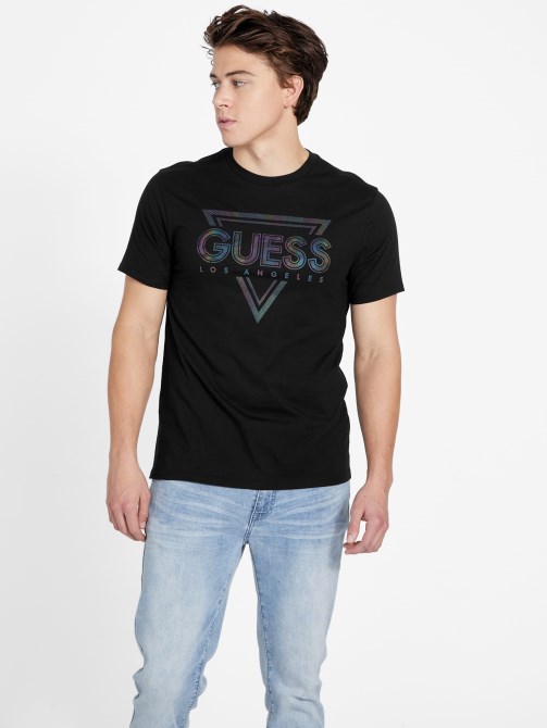تي شيرت Guess Jet Black Eco Klipped Crewneck