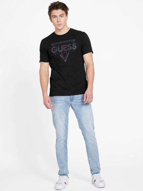 تي شيرت Guess Jet Black Eco Klipped Crewneck