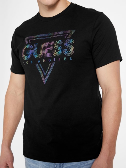 تي شيرت Guess Jet Black Eco Klipped Crewneck