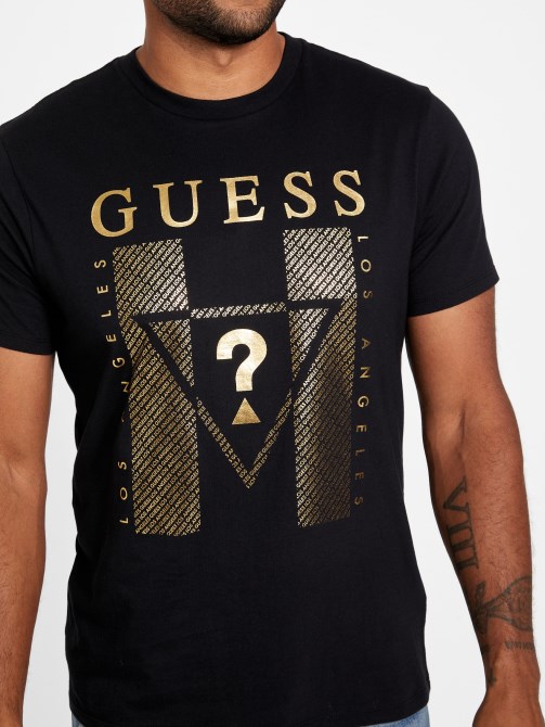 تي شيرت Guess جت أسود بشعار Kwes برقبة مستديرة