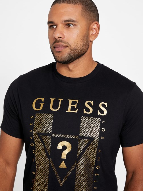 تي شيرت Guess جت أسود بشعار Kwes برقبة مستديرة