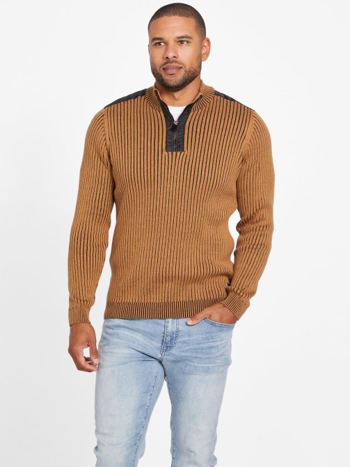 بني توباز Guess Eco Khan Mock Zip Sweater