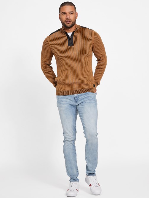 بني توباز Guess Eco Khan Mock Zip Sweater