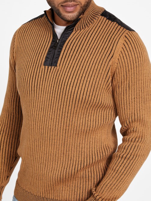 بني توباز Guess Eco Khan Mock Zip Sweater