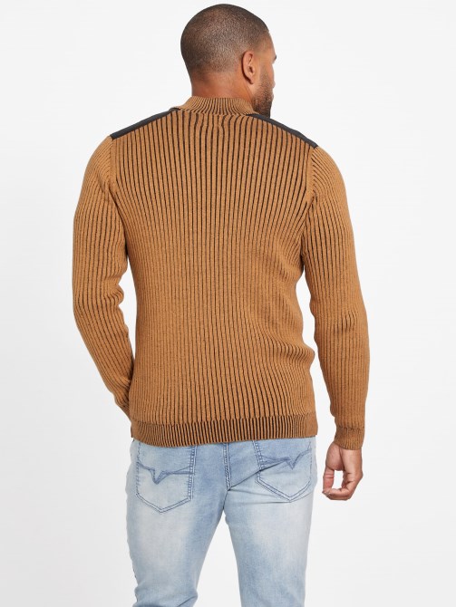 بني توباز Guess Eco Khan Mock Zip Sweater