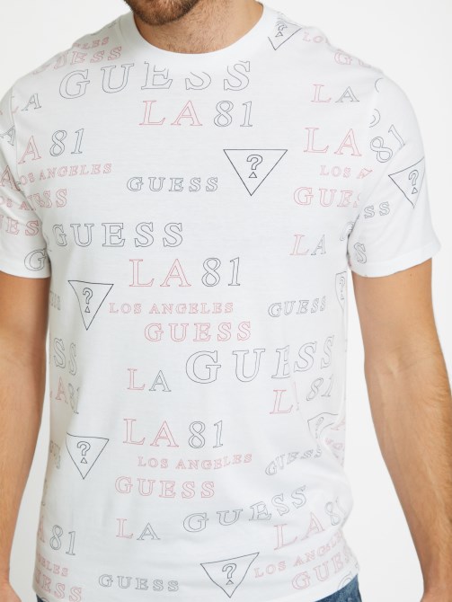أبيض نقي Guess Devan Logo تي شيرت