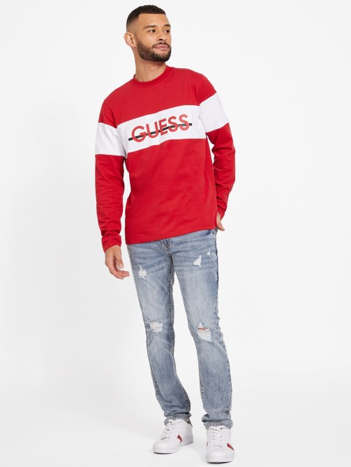 Guess Eco Sandro طويلة تتصدر تي شيرت اسكواش أحمر