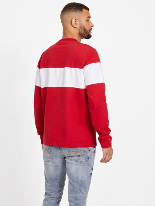 Guess Eco Sandro طويلة تتصدر تي شيرت اسكواش أحمر