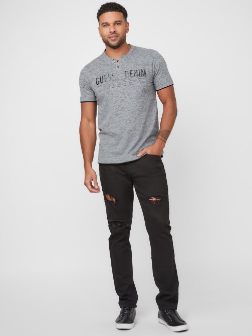 Edgar Marled Henley Tee Guess متوسط ​​الفحم هيذر