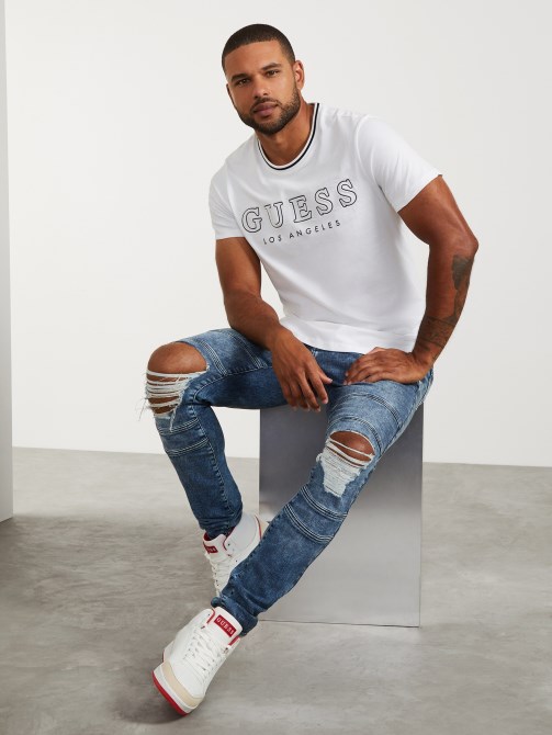 تي شيرت Zade Longline Crewneck Tee Pure White Guess