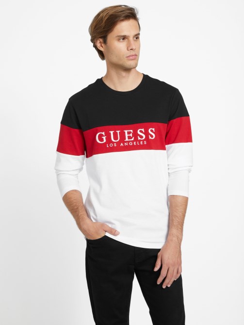 أبيض نقي Guess Eco Alec طويل تتصدر تي شيرت