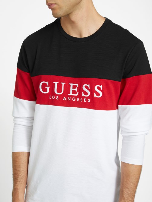 أبيض نقي Guess Eco Alec طويل تتصدر تي شيرت