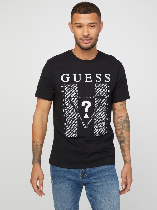 جت أسود تي شيرت Guess Kwes بشعار
