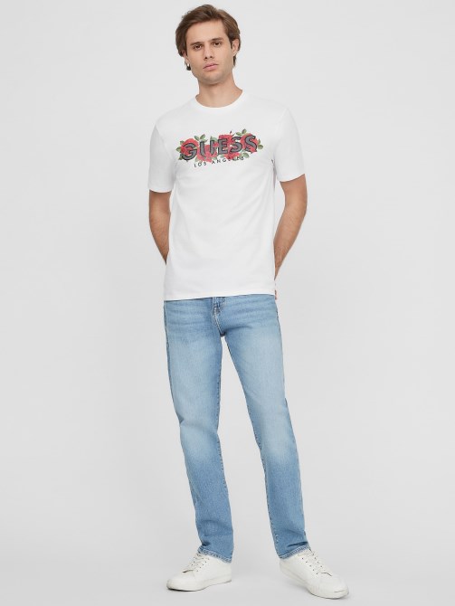 أبيض نقي Guess Eco Tolk Roses تي شيرت