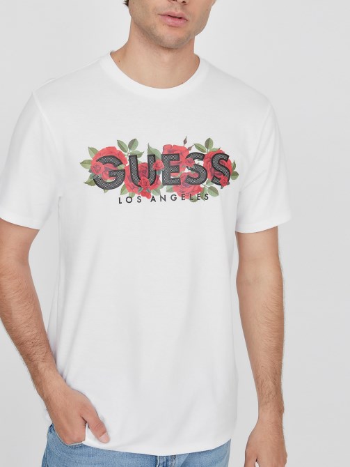 أبيض نقي Guess Eco Tolk Roses تي شيرت