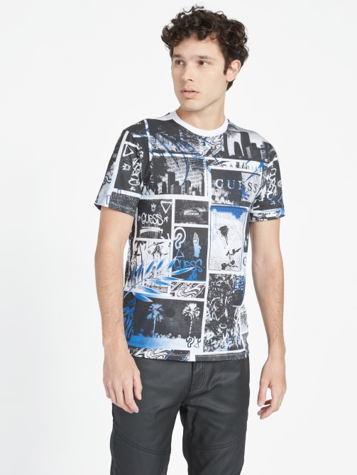 أبيض نقي متعدد التخمين Ronan Collage Crewneck Tee