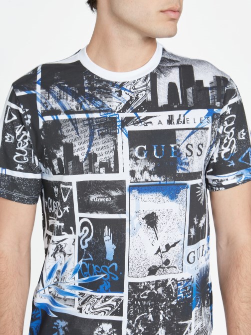 أبيض نقي متعدد التخمين Ronan Collage Crewneck Tee