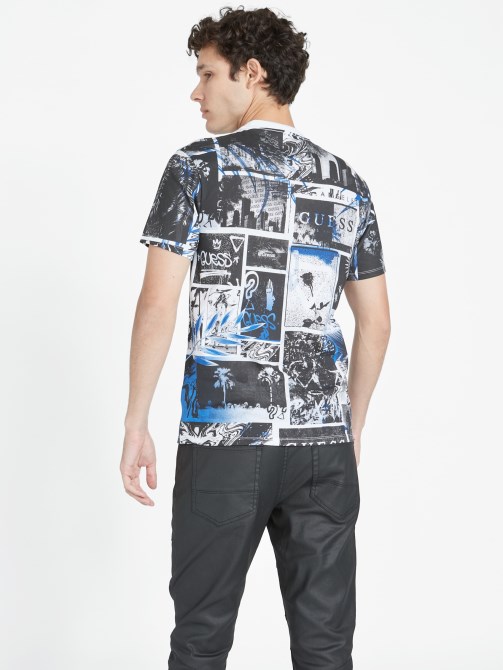 أبيض نقي متعدد التخمين Ronan Collage Crewneck Tee