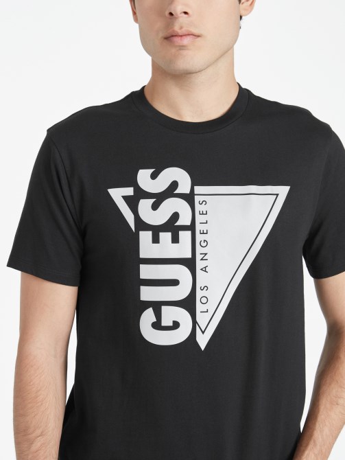 تي شيرت بأكمام طويلة وشعار جاسو Guess ذو فتحة رقبة مستديرة