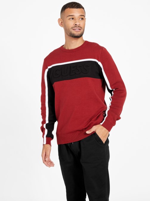 Guess Rowe Color-block Sweater أحمر نوير