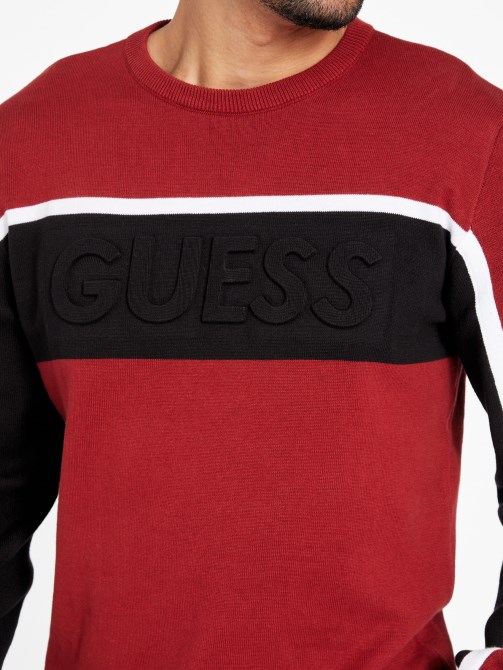 Guess Rowe Color-block Sweater أحمر نوير
